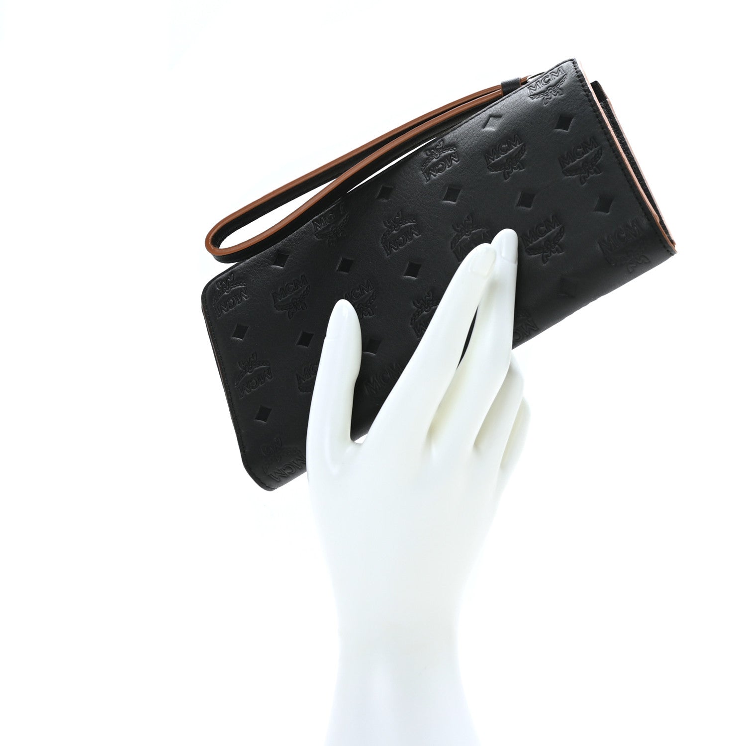 MCM Calfskin Ottomar Monogram Large Aren Zip Wallet Black 2 of 7