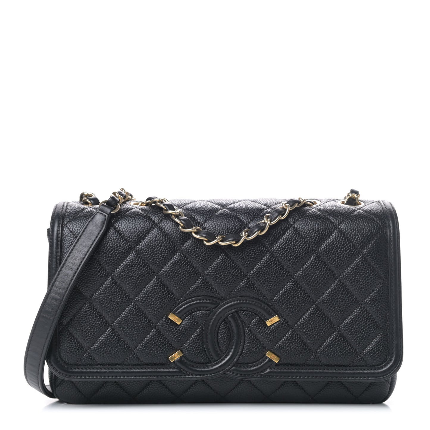 Caviar Quilted Medium CC Filigree Flap Black
