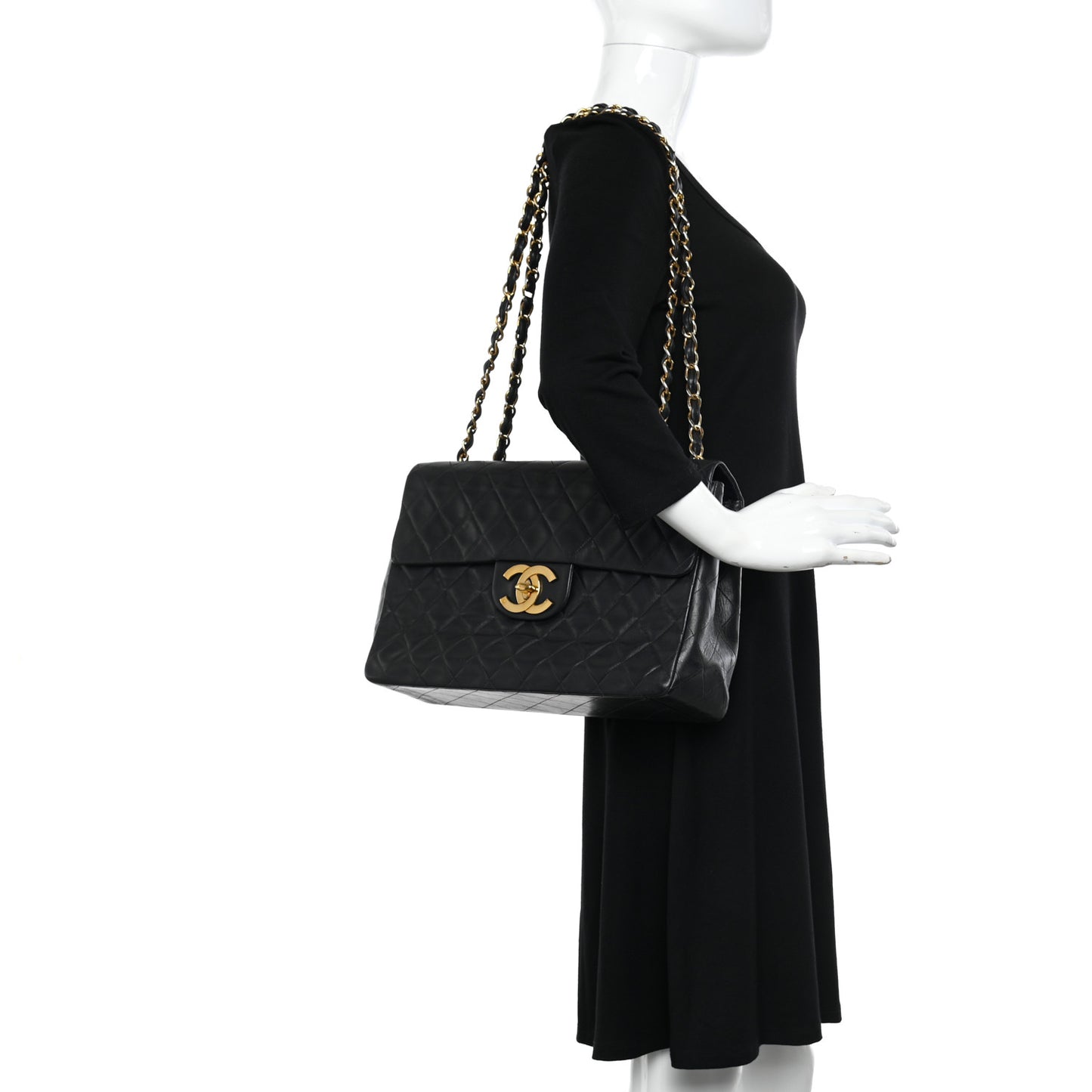 Lambskin Quilted XL Jumbo Single Flap Black