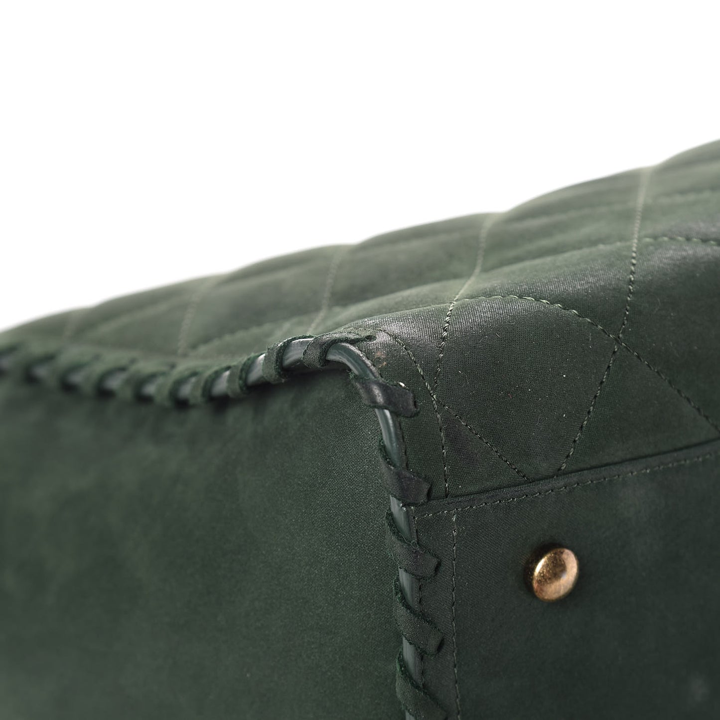 Iridescent Calfskin Quilted Happy Stitch Shopping Tote Green