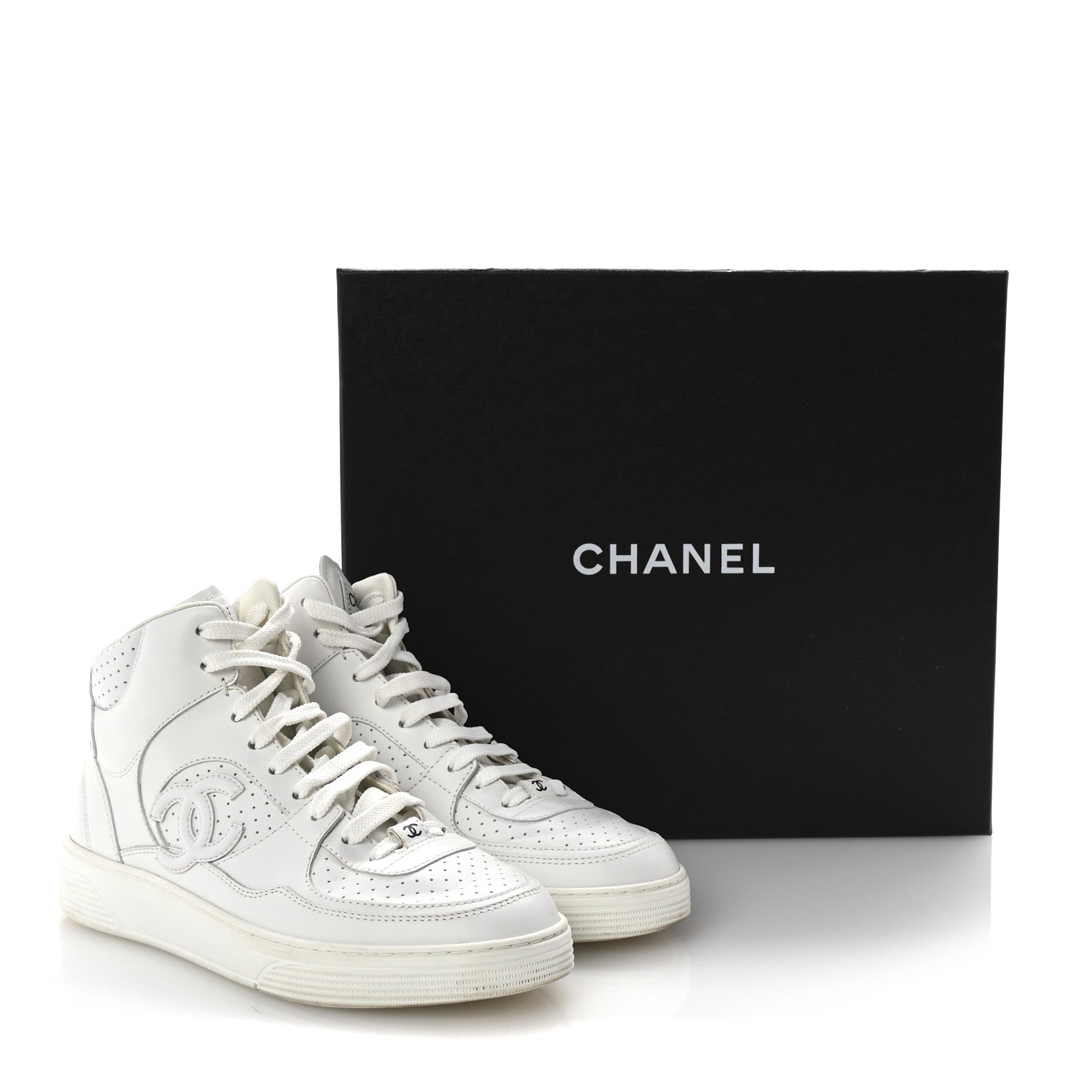 Chanel Calfskin CC High Top Sneaker 38.5 White 1694859 – FASHIONPHILE