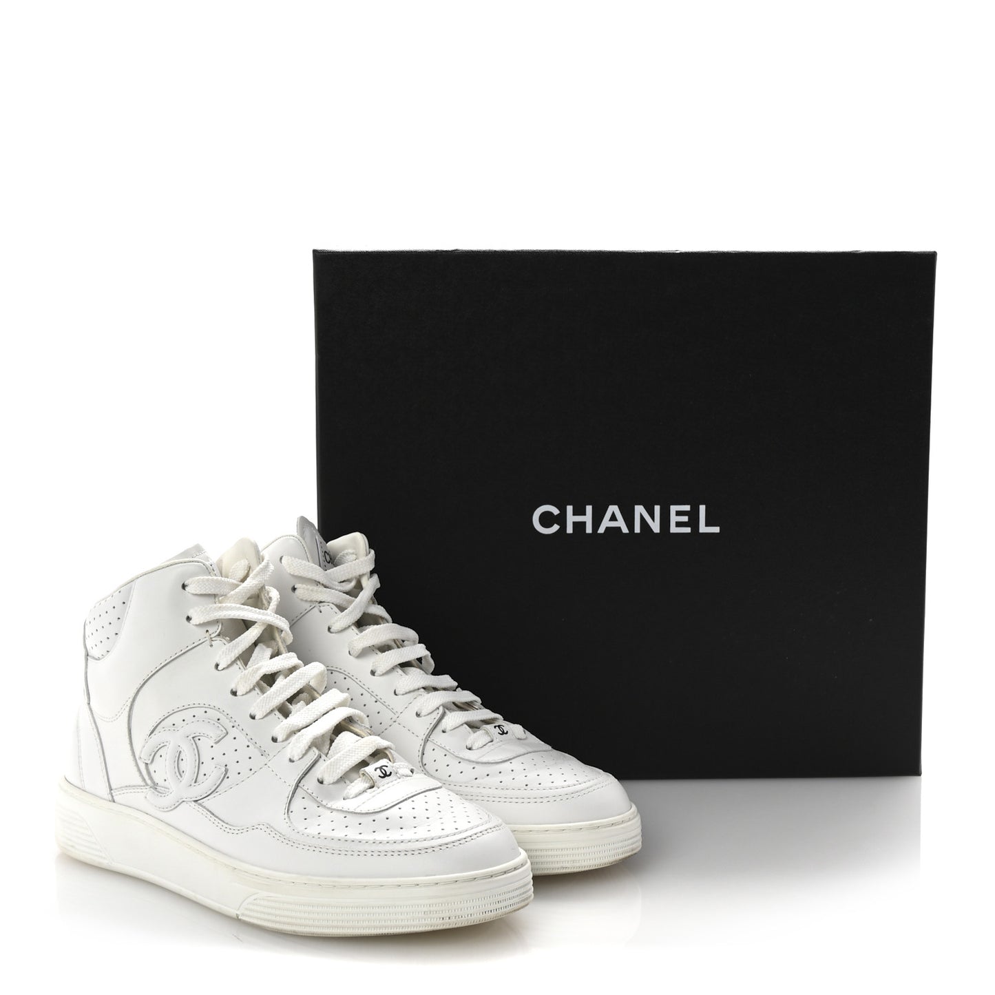 Calfskin CC High Top Sneaker 38.5 White