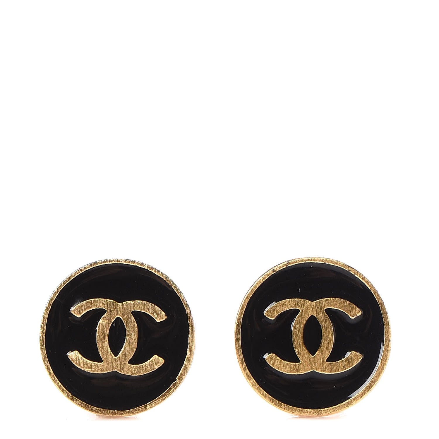 Chanel Enamel CC Clip On Earrings Black Gold 1 of 5
