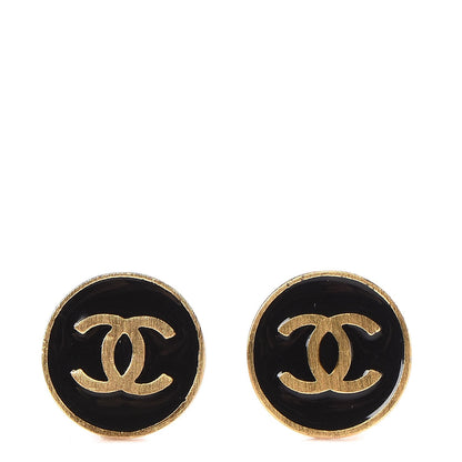 Chanel Enamel CC Clip On Earrings Black Gold 1 of 5