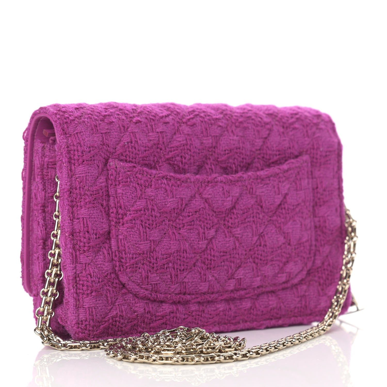 Chanel Tweed Quilted Reissue Wallet On Chain WOC Magenta 3 of 10