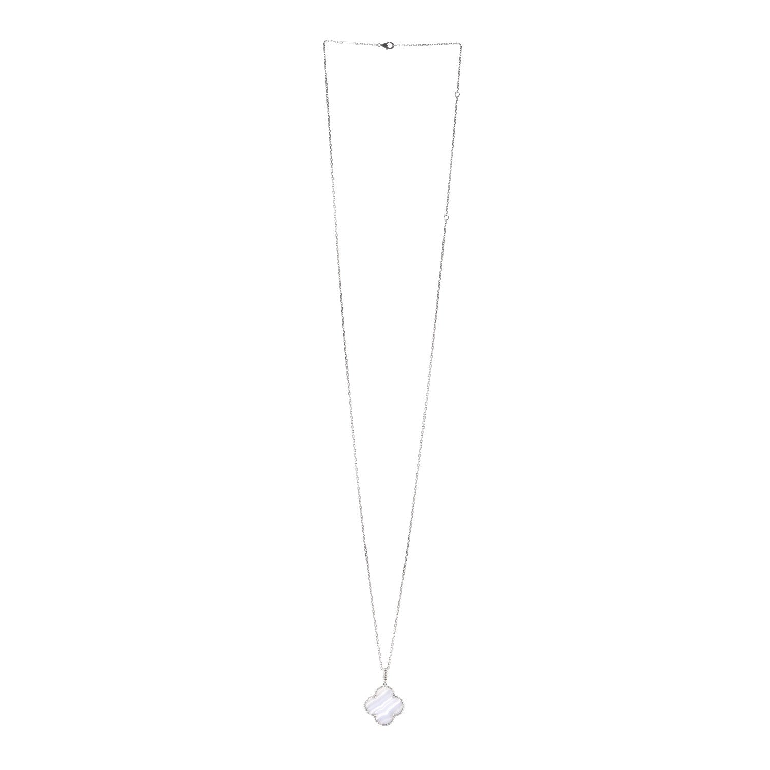 Van Cleef & Arpels 18K White Gold Chalcedony Magic Alhambra Pendant Long Necklace 3 of 4