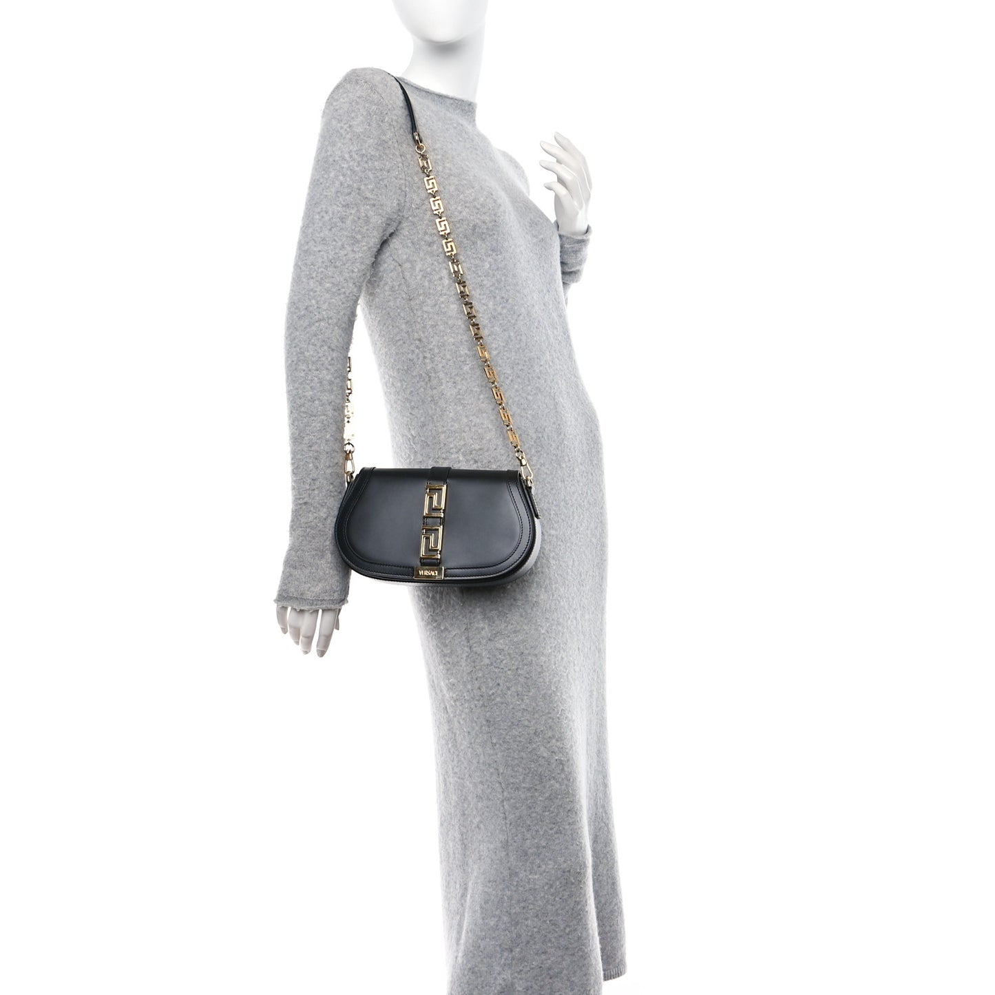 Calfskin Medium Greca Goddess Shoulder Bag Black