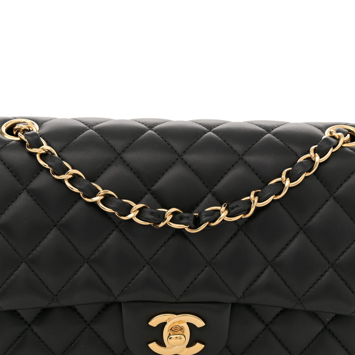Lambskin Quilted Medium Double Flap Black