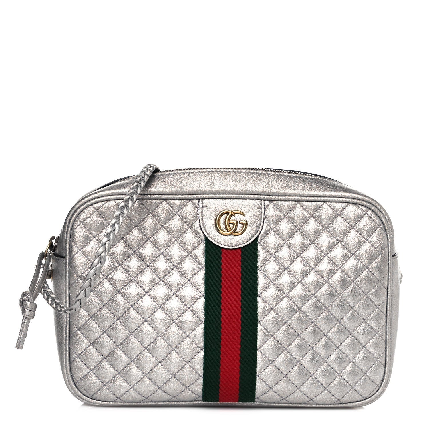 Gucci Laminated Nappa Web Trapuntata Small GG Shoulder Bag Argento 1 of 12
