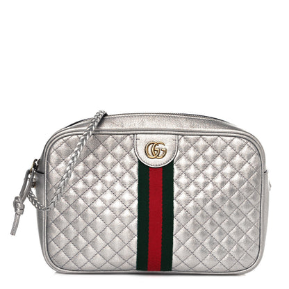 Gucci Laminated Nappa Web Trapuntata Small GG Shoulder Bag Argento 1 of 12