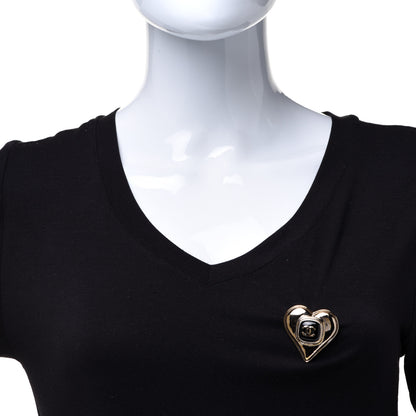 Chanel Metal Enamel CC Heart Brooch Gold 2 of 5