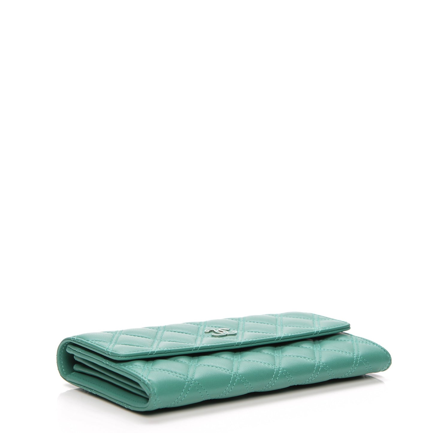 Lambskin Quilted Large Gusset Flap Wallet Turquoise