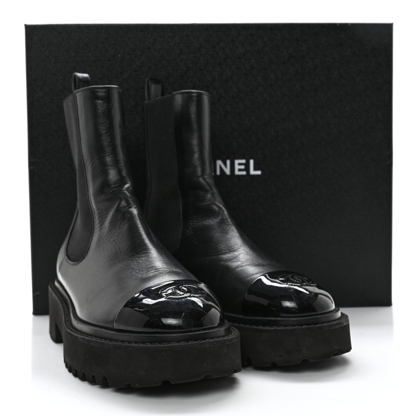 Crumpled Calfskin Patent Cap Toe Short Boots 36.5 Black