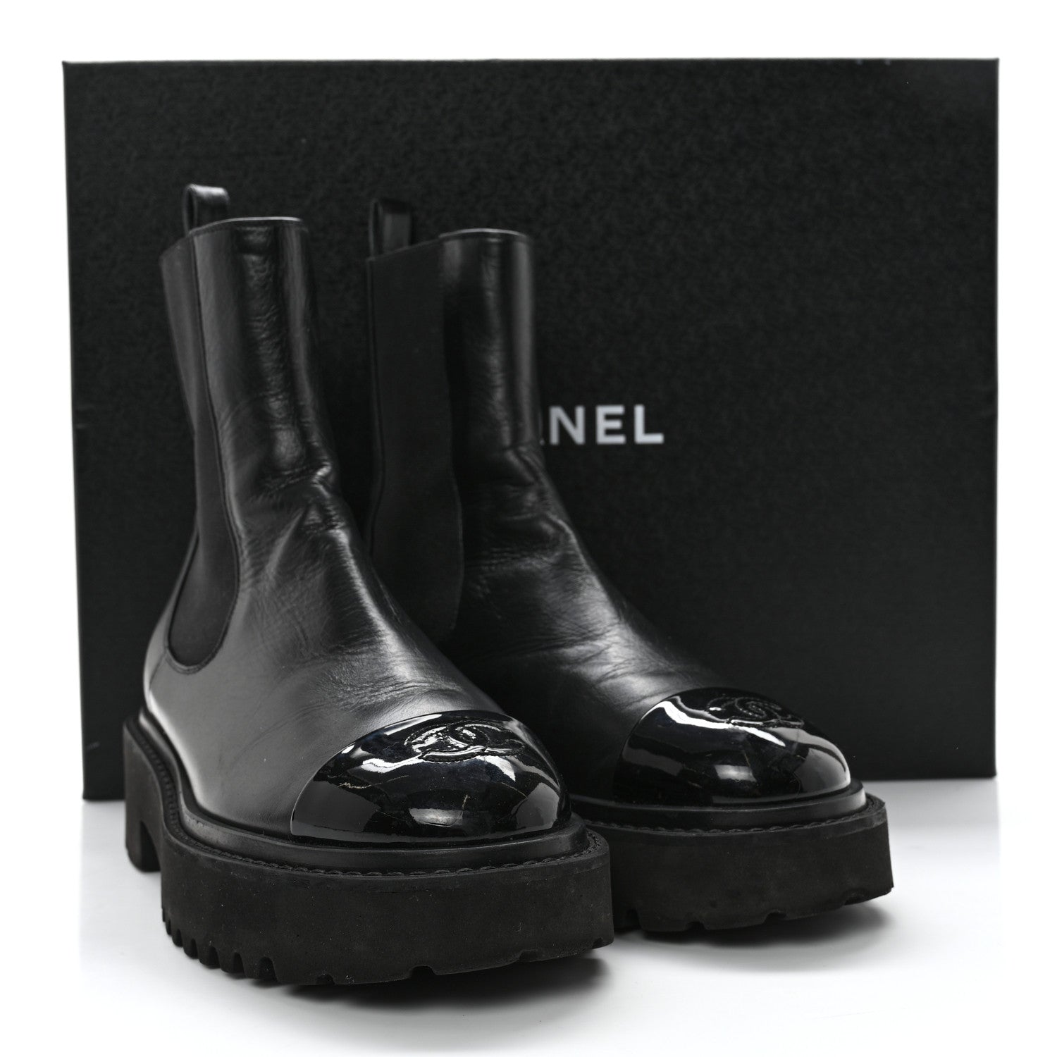 Chanel Crumpled Calfskin Patent Cap Toe Short Boots 36.5 Black 13 of 13