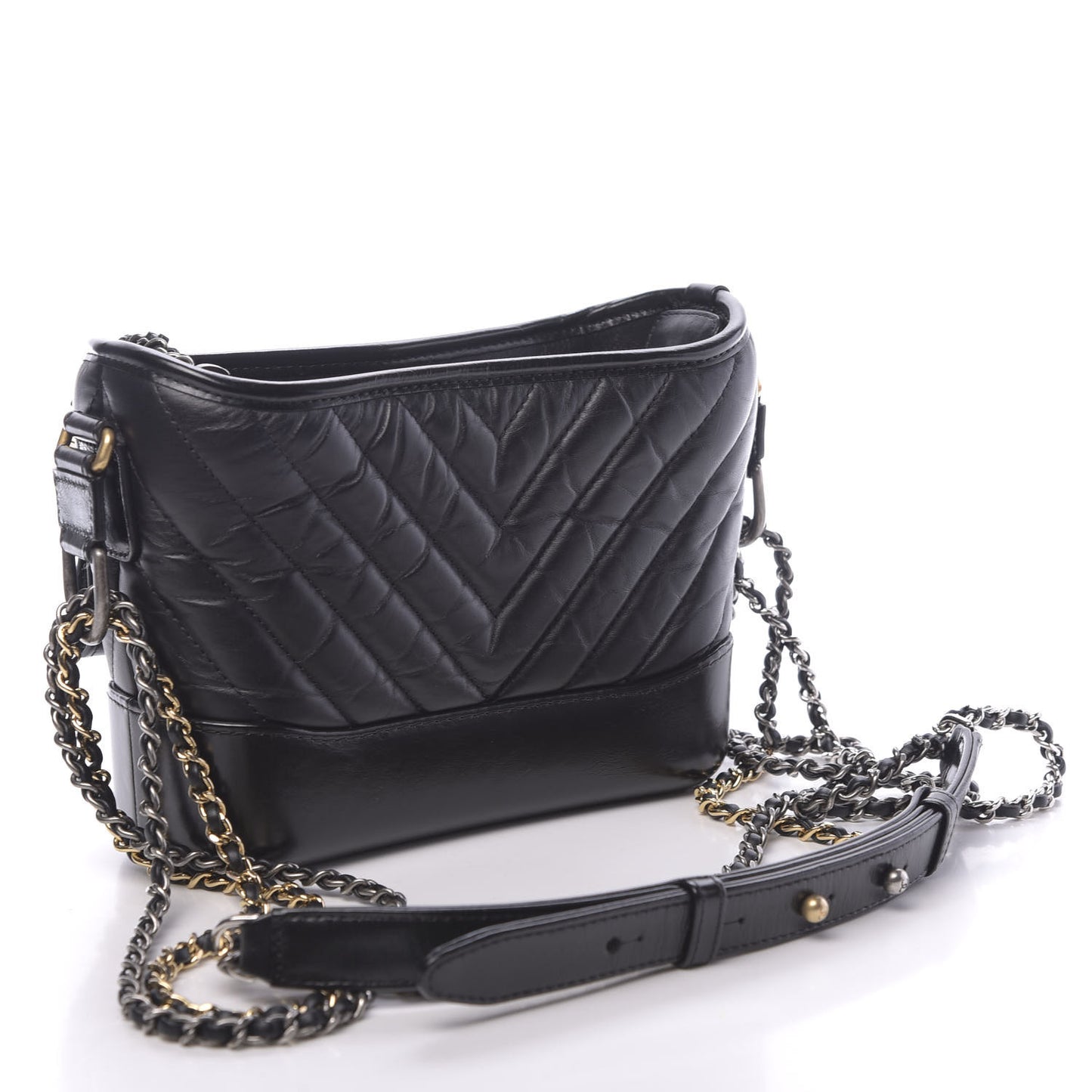 Aged Calfskin Chevron Quilted Small Gabrielle Hobo Black