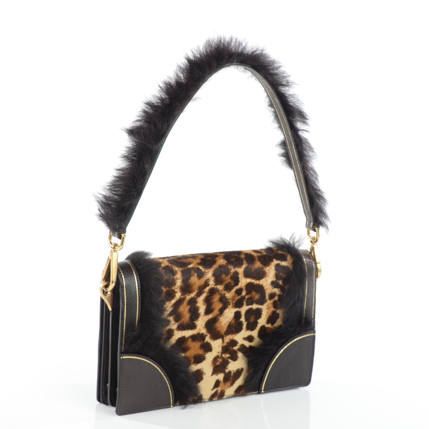 Calf Hair Leopard Print Shoulder Bag Avorio