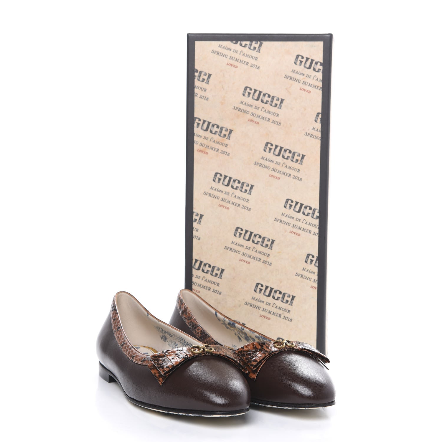 Gucci Malaga Kid Elaphe Yva Ballet Flats 37 Cocoa 9 of 9