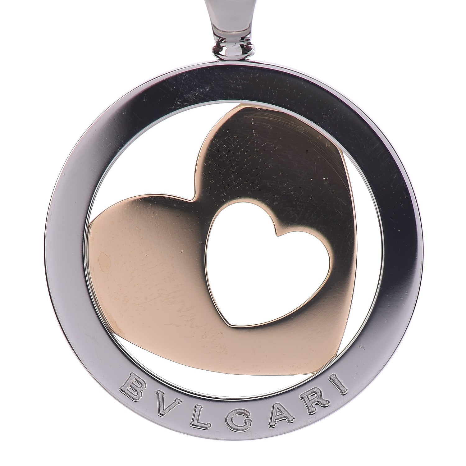 Bulgari Stainless Steel 18K Yellow Gold Calfskin Tondo Heart Pendant Necklace Brown 4 of 9