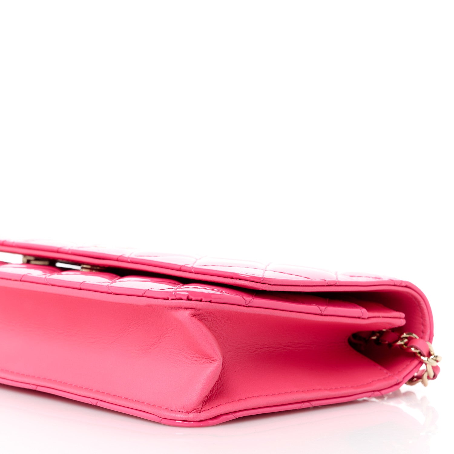 Chanel Patent Calfskin Quilted Wallet On Chain WOC Neon Pink 11 of 12