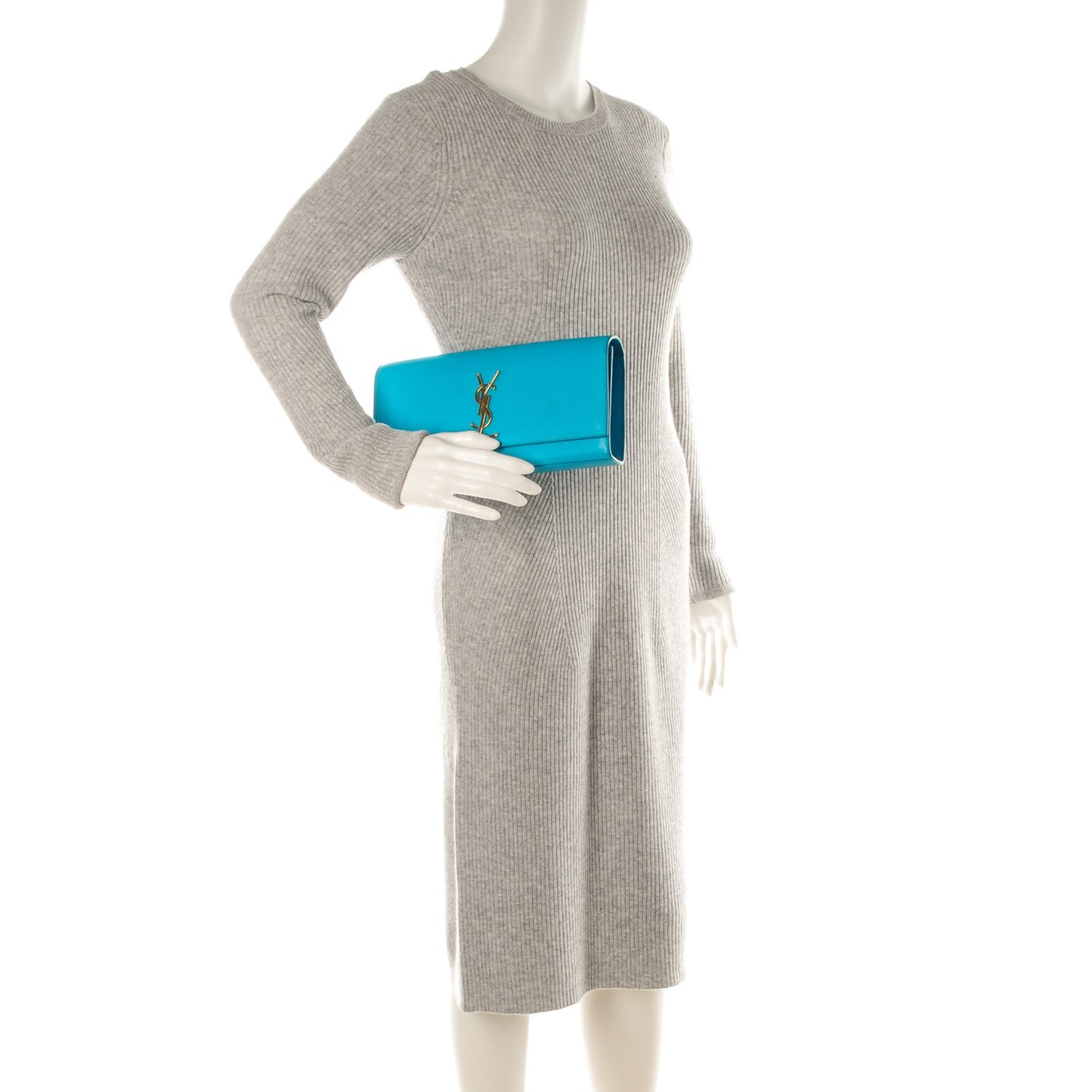 Grain De Poudre Classic Monogram Clutch Turquoise