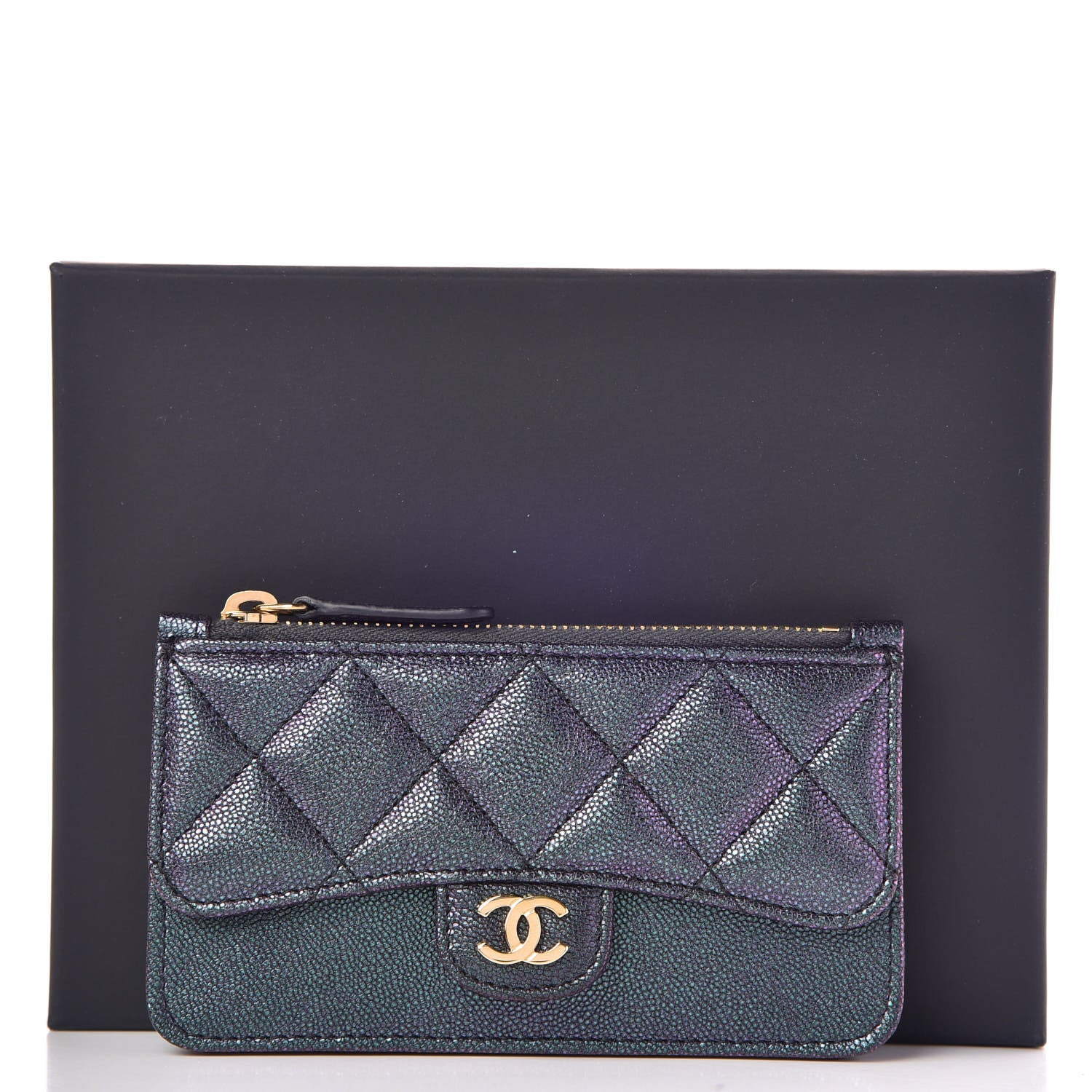 Chanel Iridescent Caviar Quilted Flap Zip Card Holder Black 9 of 9
