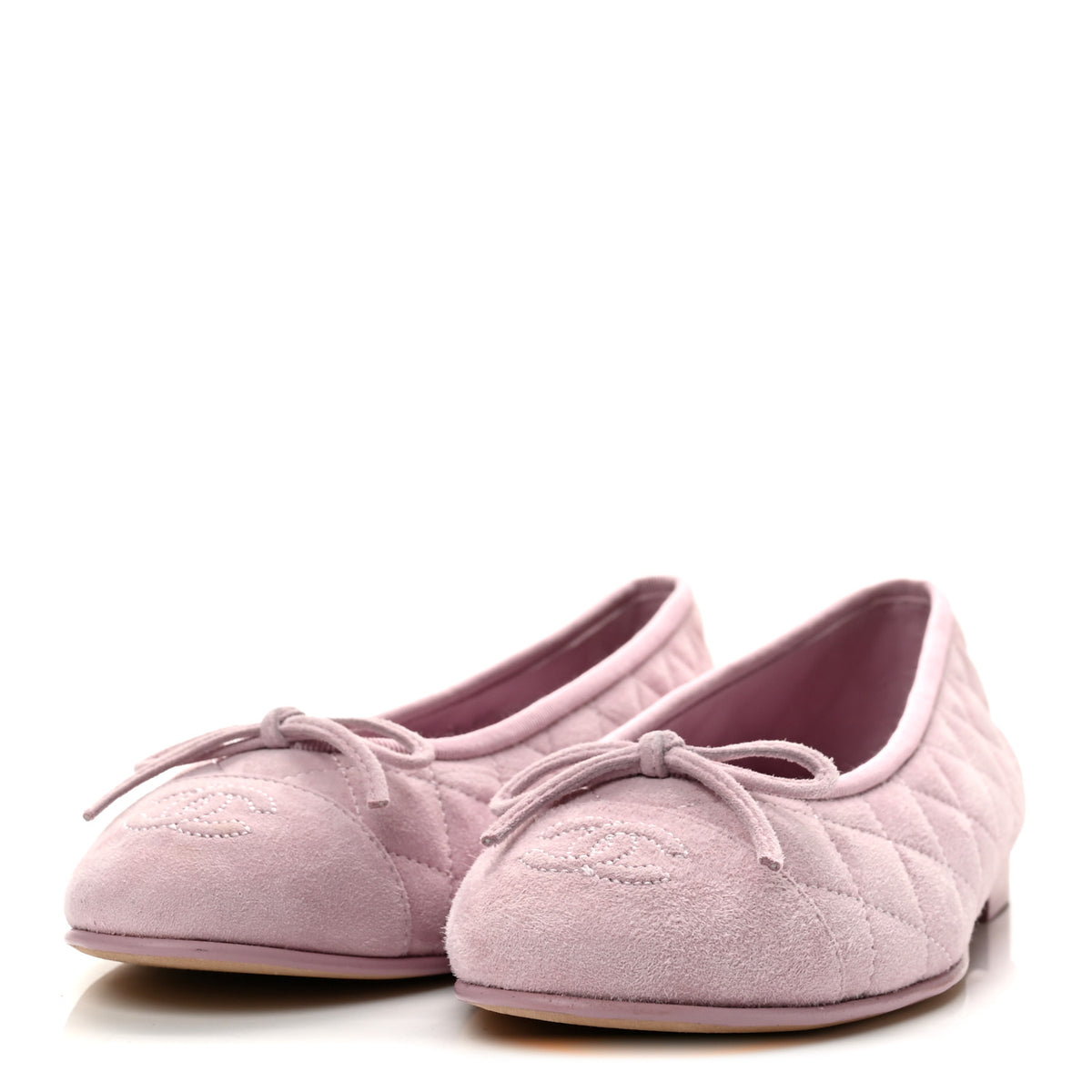 Suede Quilted Cap Toe CC Ballerina Flats 37.5 Light Pink