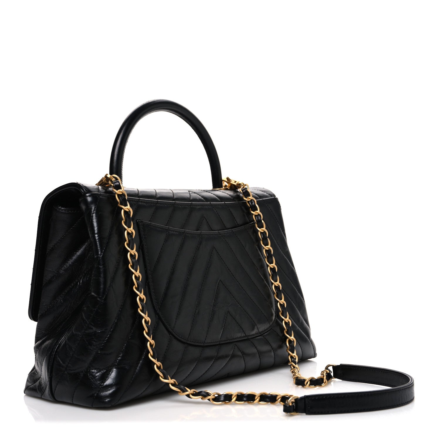Chanel Aged Calfskin Chevron Quilted Medium Coco Handle Flap Black 3 of 10