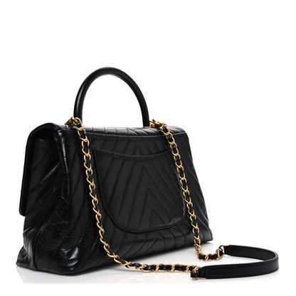 Chanel Aged Calfskin Chevron Quilted Medium Coco Handle Flap Black 3 of 10
