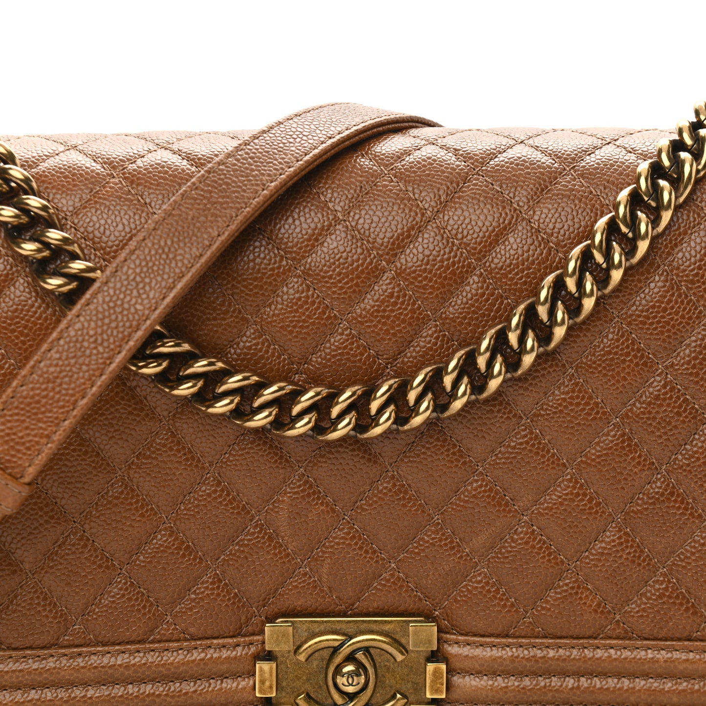 Caviar Quilted New Medium Boy Flap Light Brown
