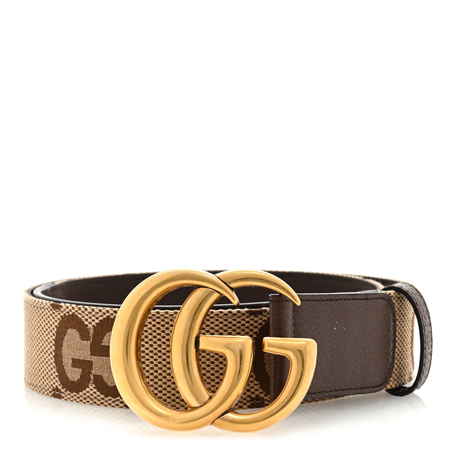 Gucci Monogram Jumbo GG Textured Dollar Calfskin Double G 40mm Belt 95 38 Camel Ebony 1 of 5