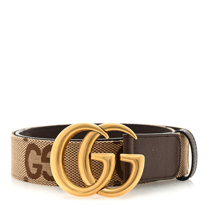 Gucci Monogram Jumbo GG Textured Dollar Calfskin Double G 40mm Belt 95 38 Camel Ebony 1 of 5