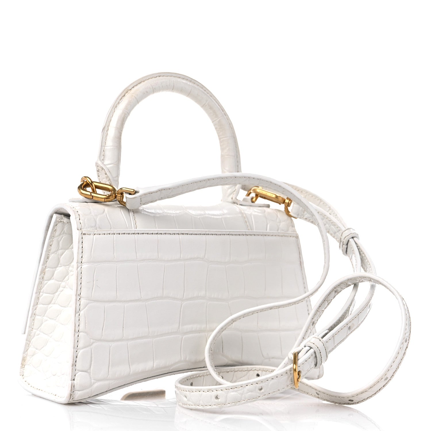 Balenciaga Shiny Calfskin Crocodile Embossed Hourglass Top Handle Bag XS White 3 of 16