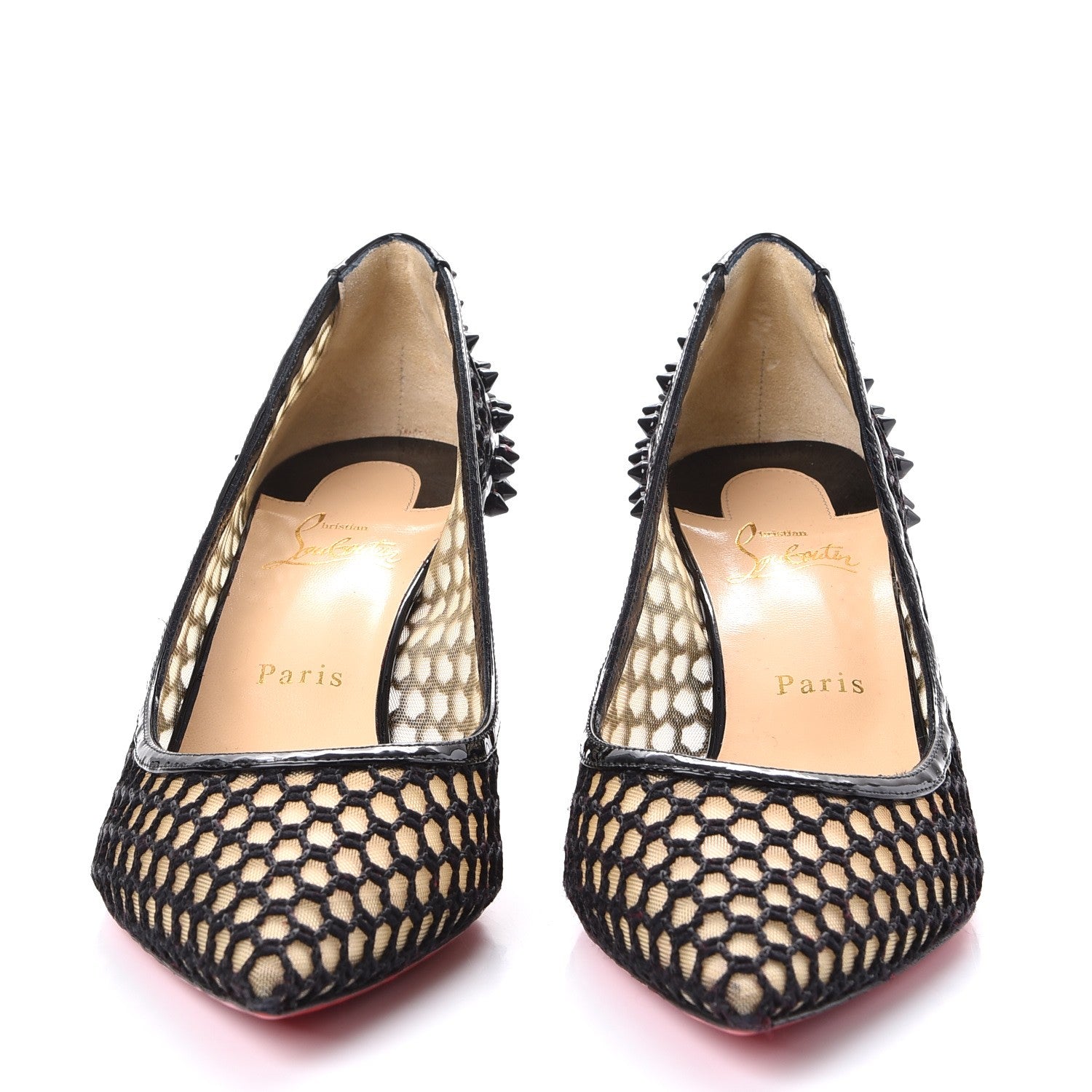 Christian Louboutin Fishnet Patent Guni 55 Spiked Pumps 41 Black 2 of 8