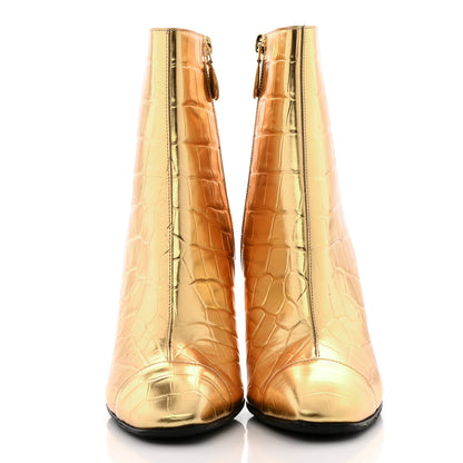 Chanel Calfskin Crocodile Embossed Cap Toe Ankle Boots 39 Gold 2 of 13
