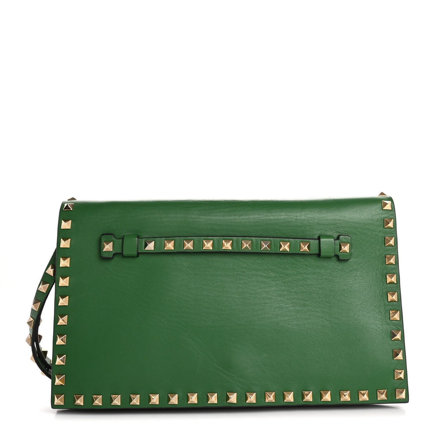 Valentino Garavani Nappa Rockstud Wristlet Clutch Emerald 1 of 16