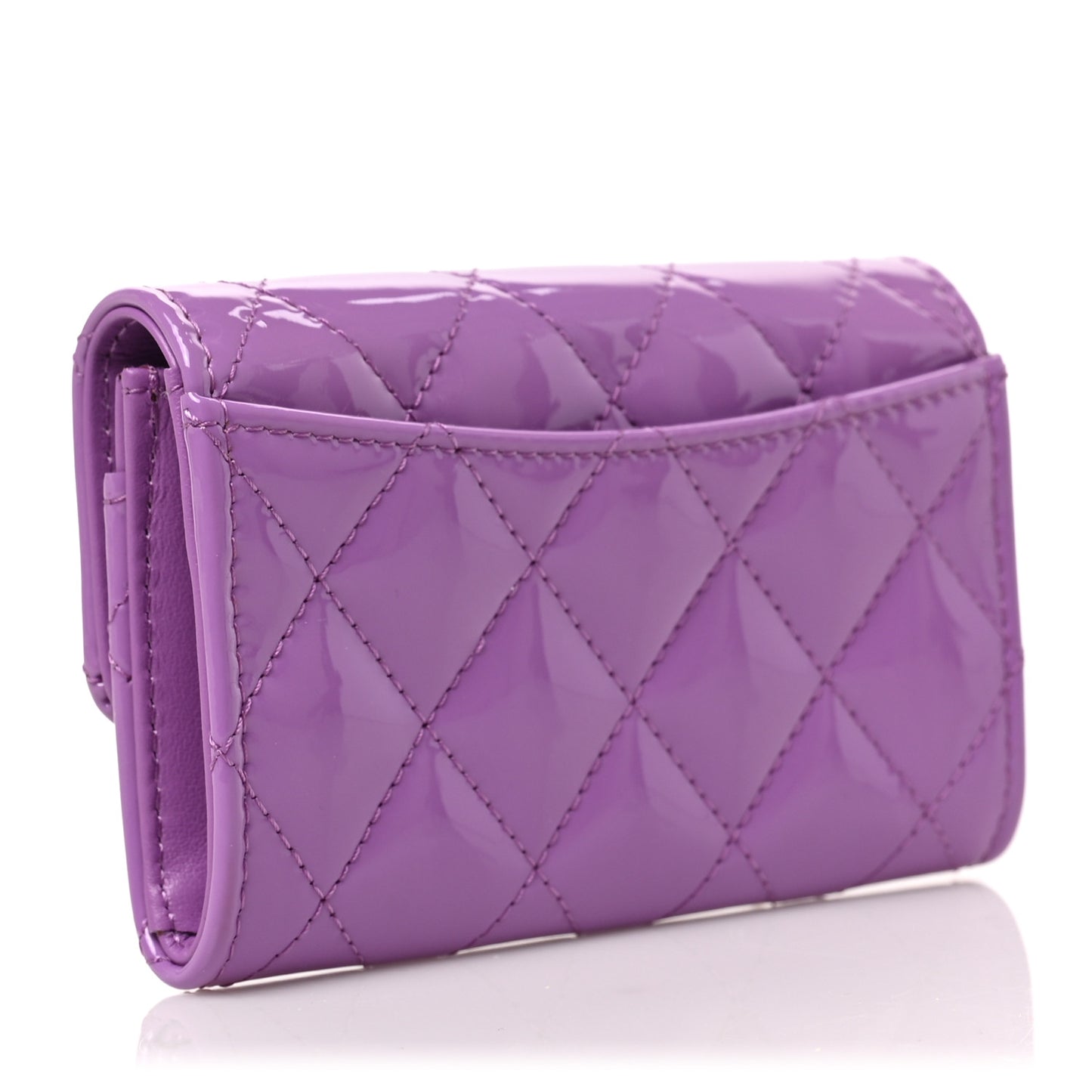 Patent Quilted Flap Card Holder Wallet Purple