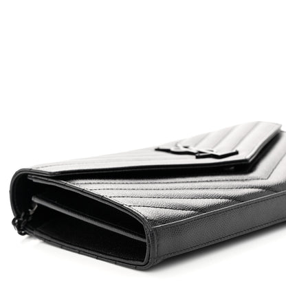 Saint Laurent Grain De Poudre Matelasse Chevron Monogram Monochrome Chain Wallet Black 8 of 9