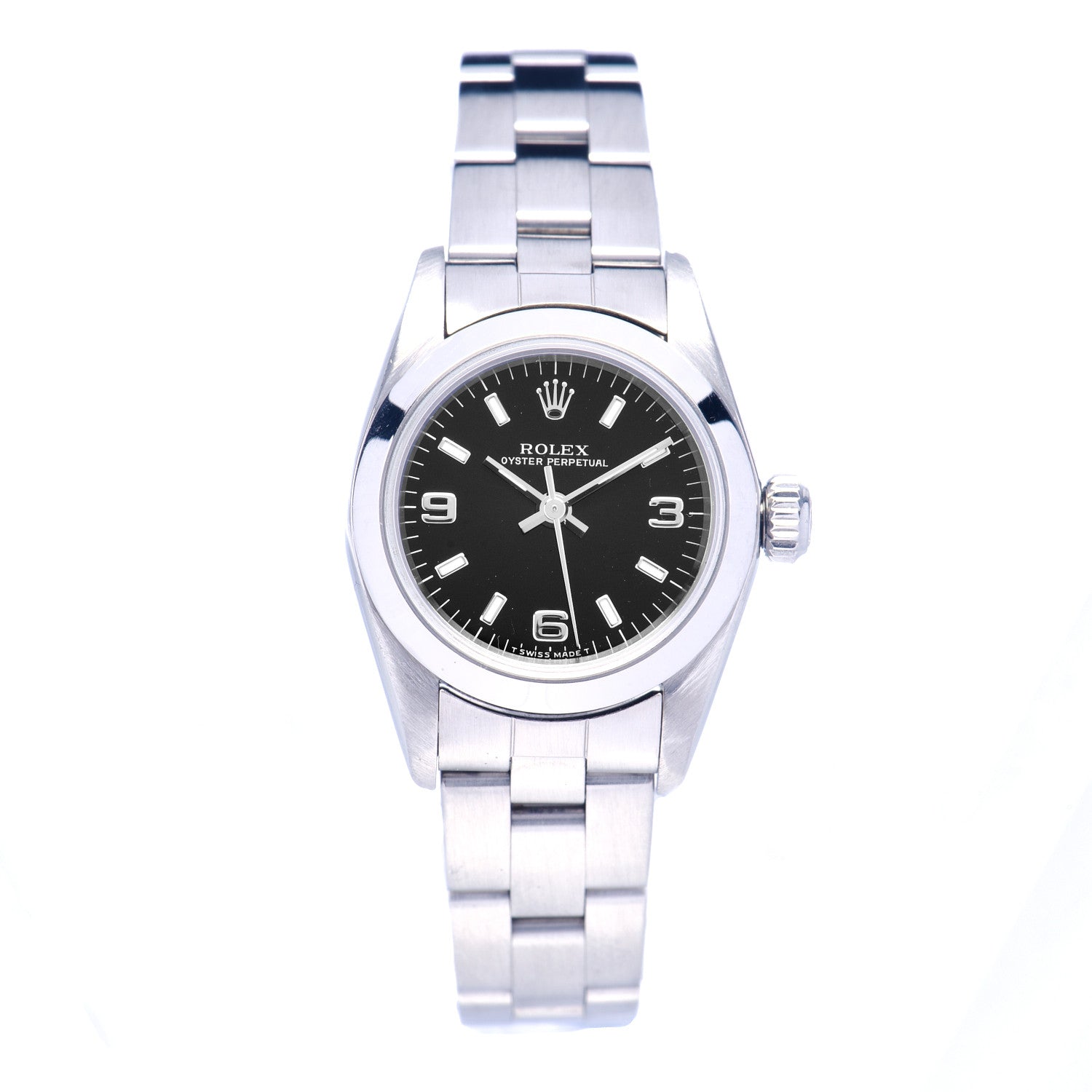 Rolex Stainless Steel 24mm Oyster Perpetual Watch Black 67180 1 of 6