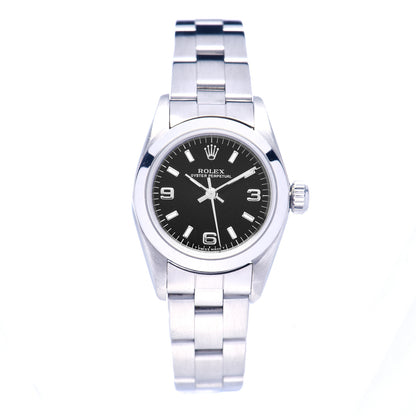 Rolex Stainless Steel 24mm Oyster Perpetual Watch Black 67180 1 of 6