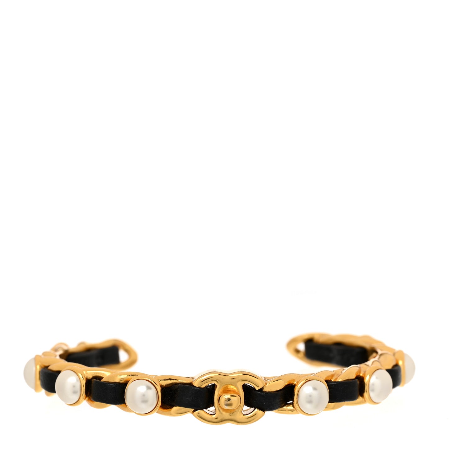 Lambskin Pearl CC Cuff Bracelet M Black Gold