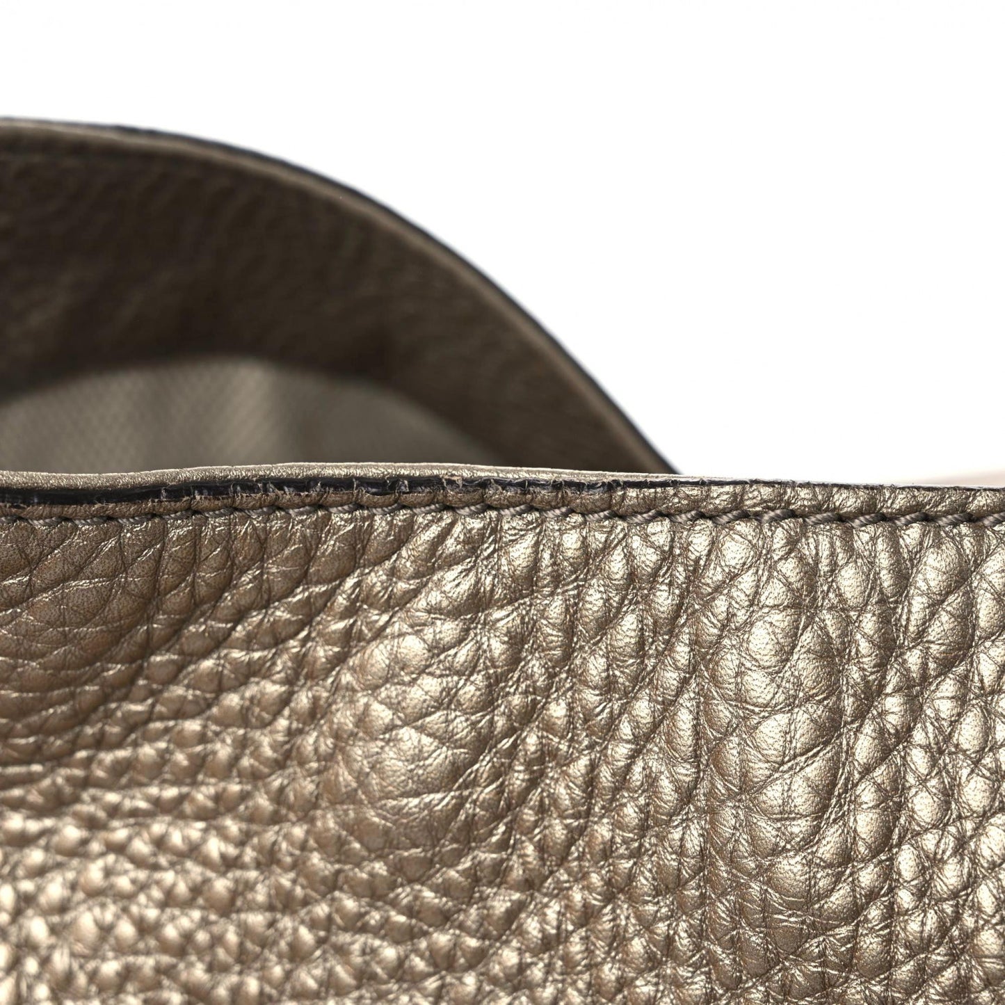 Metallic Pebbled Calfskin Medium Soho Shoulder Bag Golden Beige