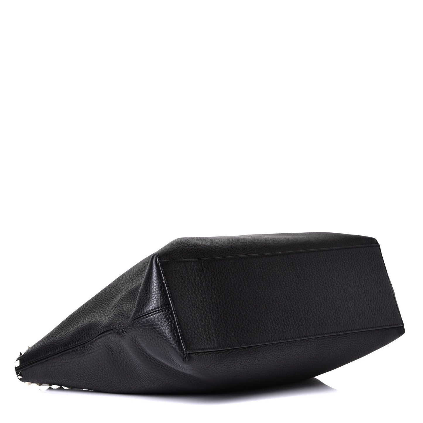 Grained Calfskin Rockstud Shoulder Tote Black