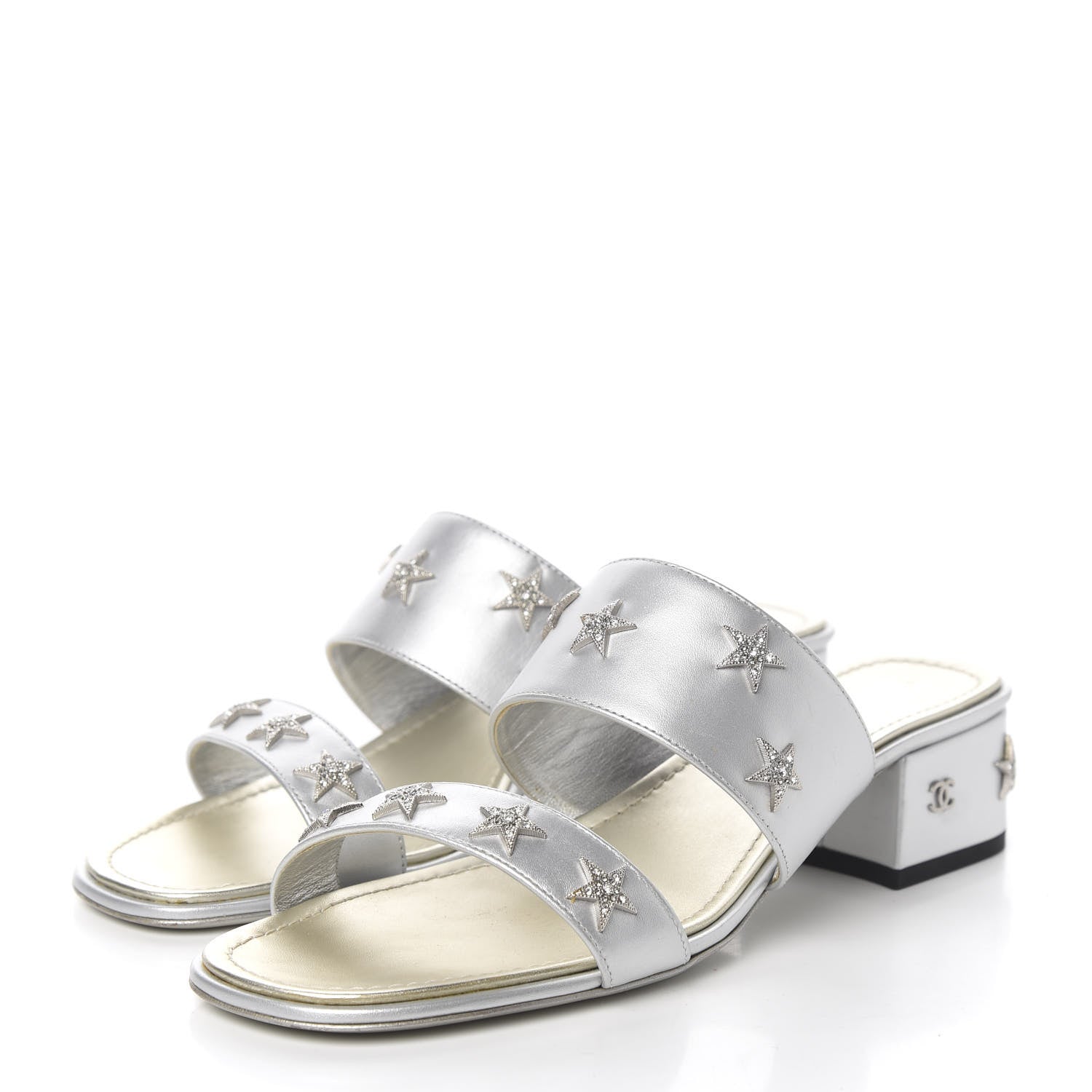 Chanel Iridescent Calfskin Crystal Stars Mules 38 Silver 3 of 8