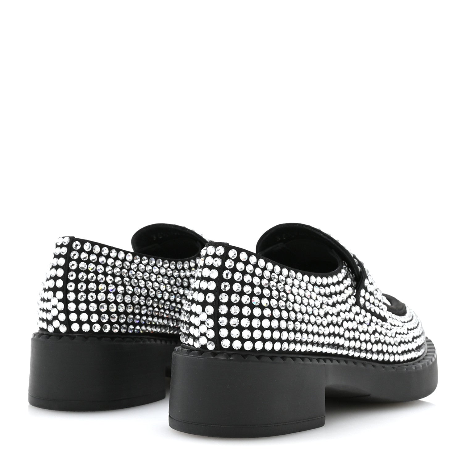 Prada Satin Crystal Metal Triangle Logo 50mm Loafers 36.5 Cristal 5 of 9