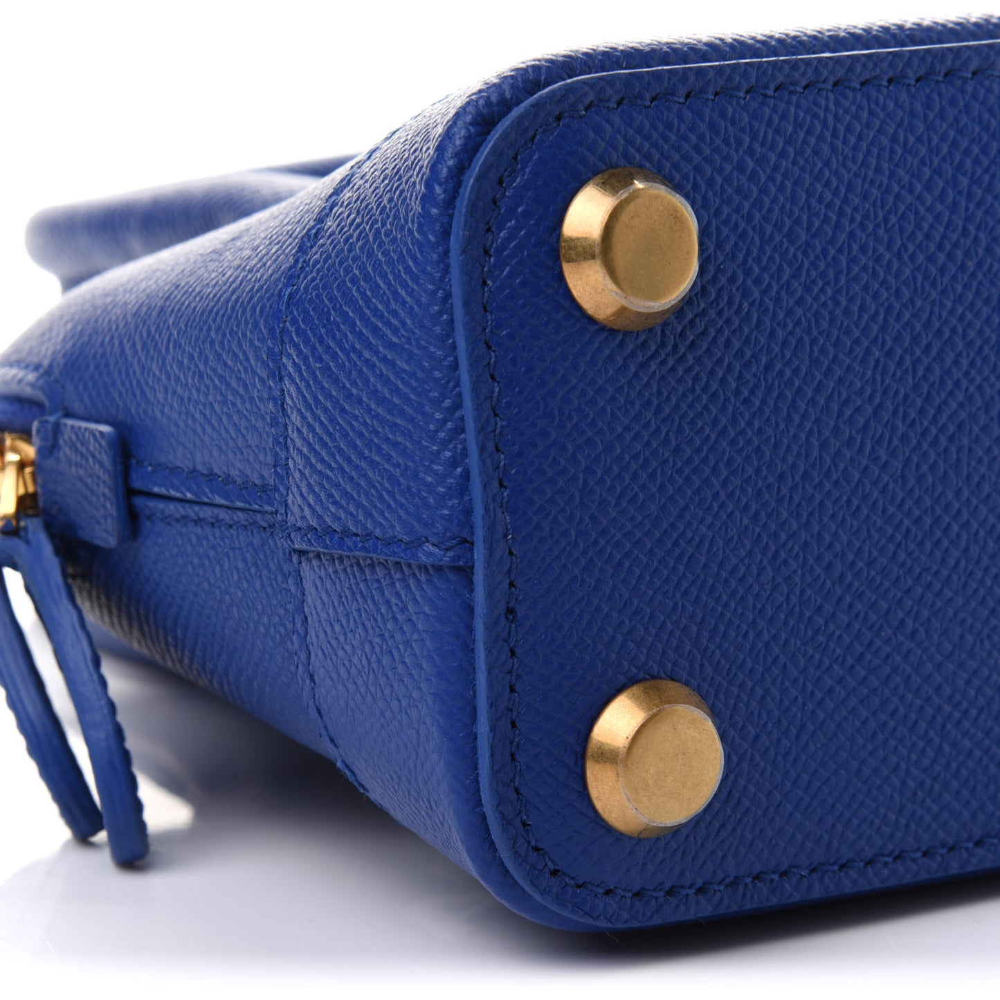 Signature Grained Calfskin Logo XXS Ville Top Handle Bag Bleu Roi White