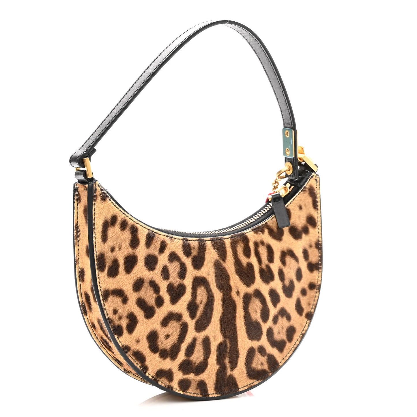Calf Hair Leopard Print Mini Vlogo Hobo Bag Black Marrone