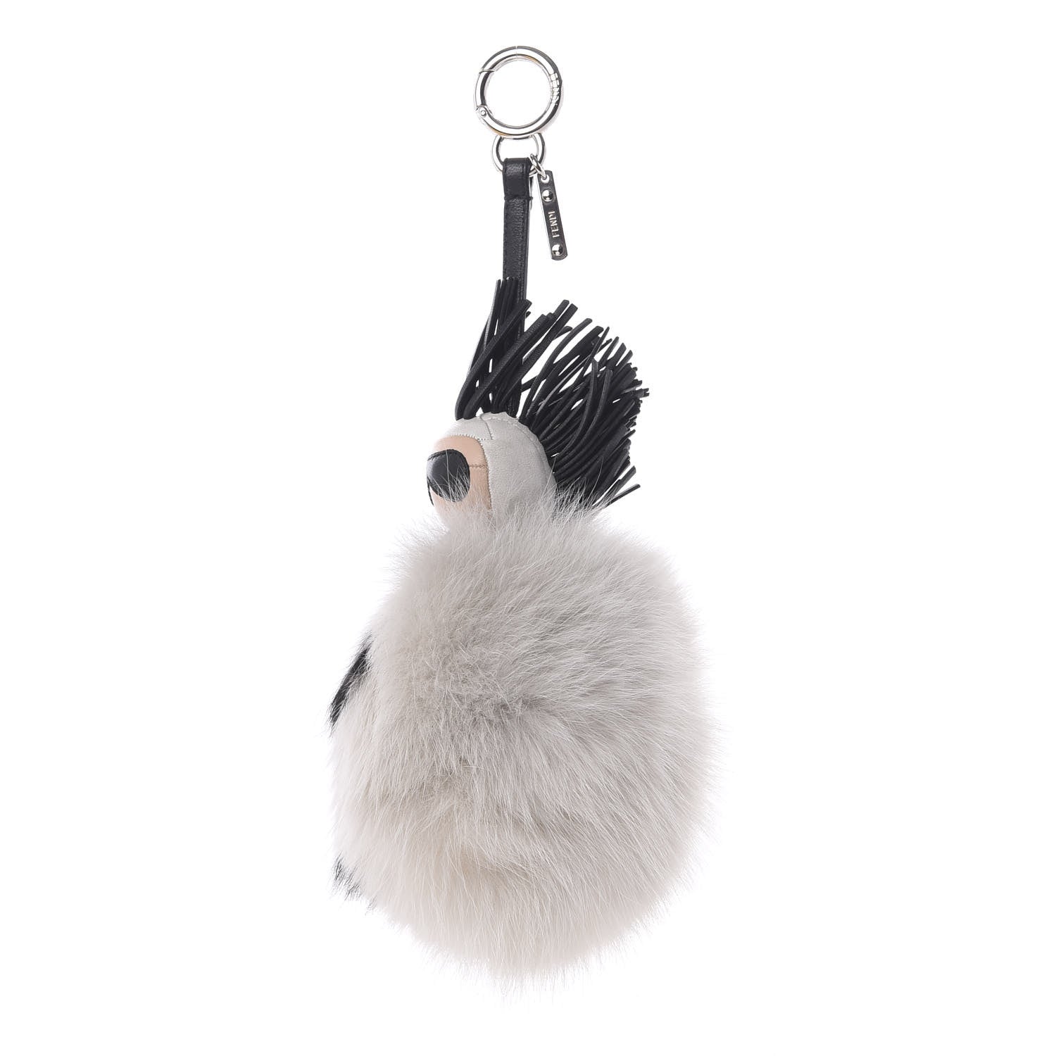 Fendi Lambskin Fox Fur Super Karlito Pom Pom Bag Charm Black White 3 of 6