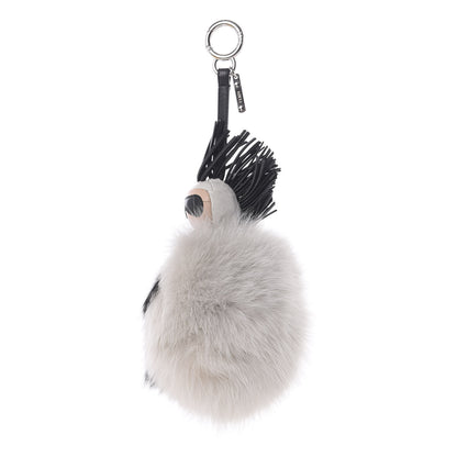 Fendi Lambskin Fox Fur Super Karlito Pom Pom Bag Charm Black White 3 of 6