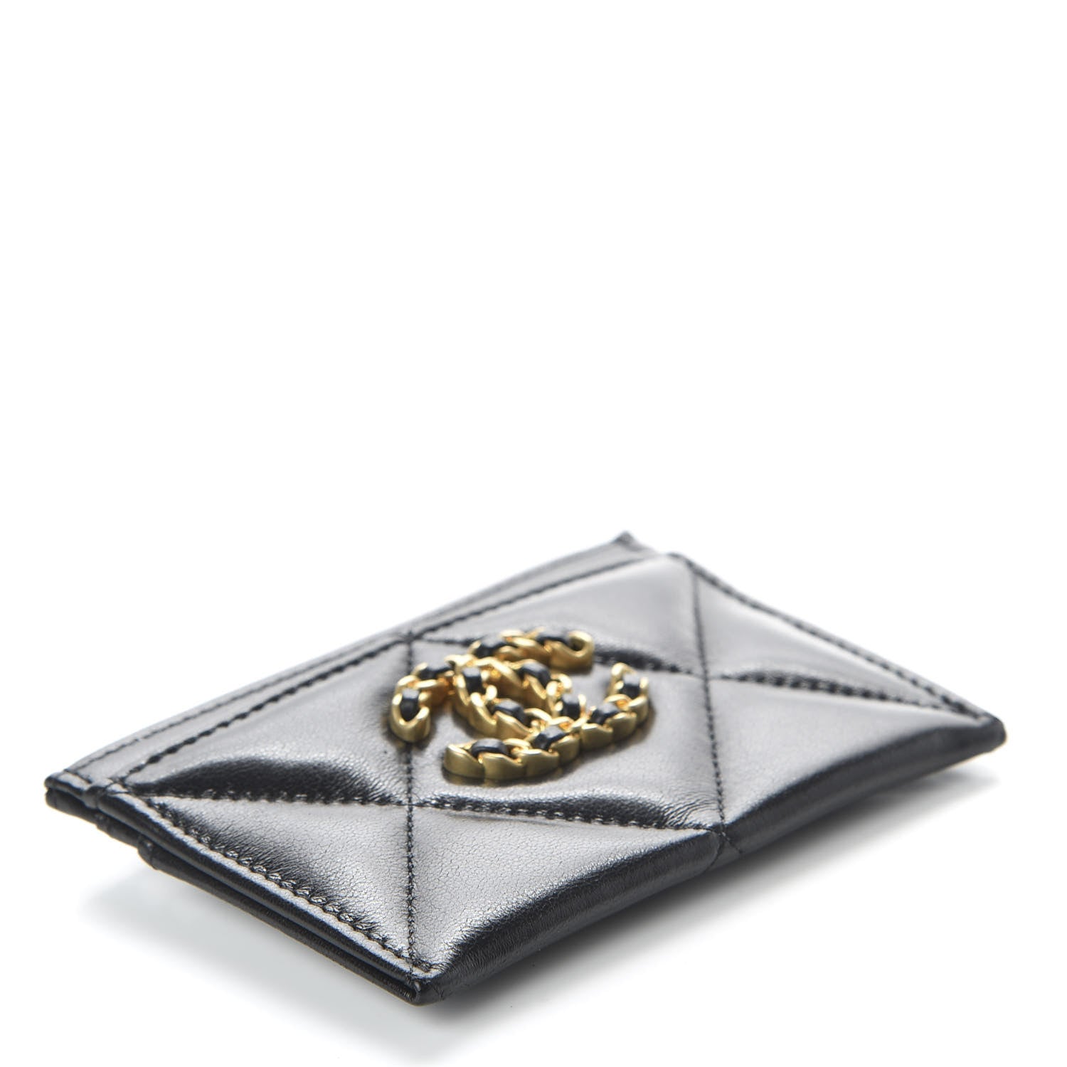 Chanel Shiny Goatskin Quilted 19 Card Holder Black 4 of 9