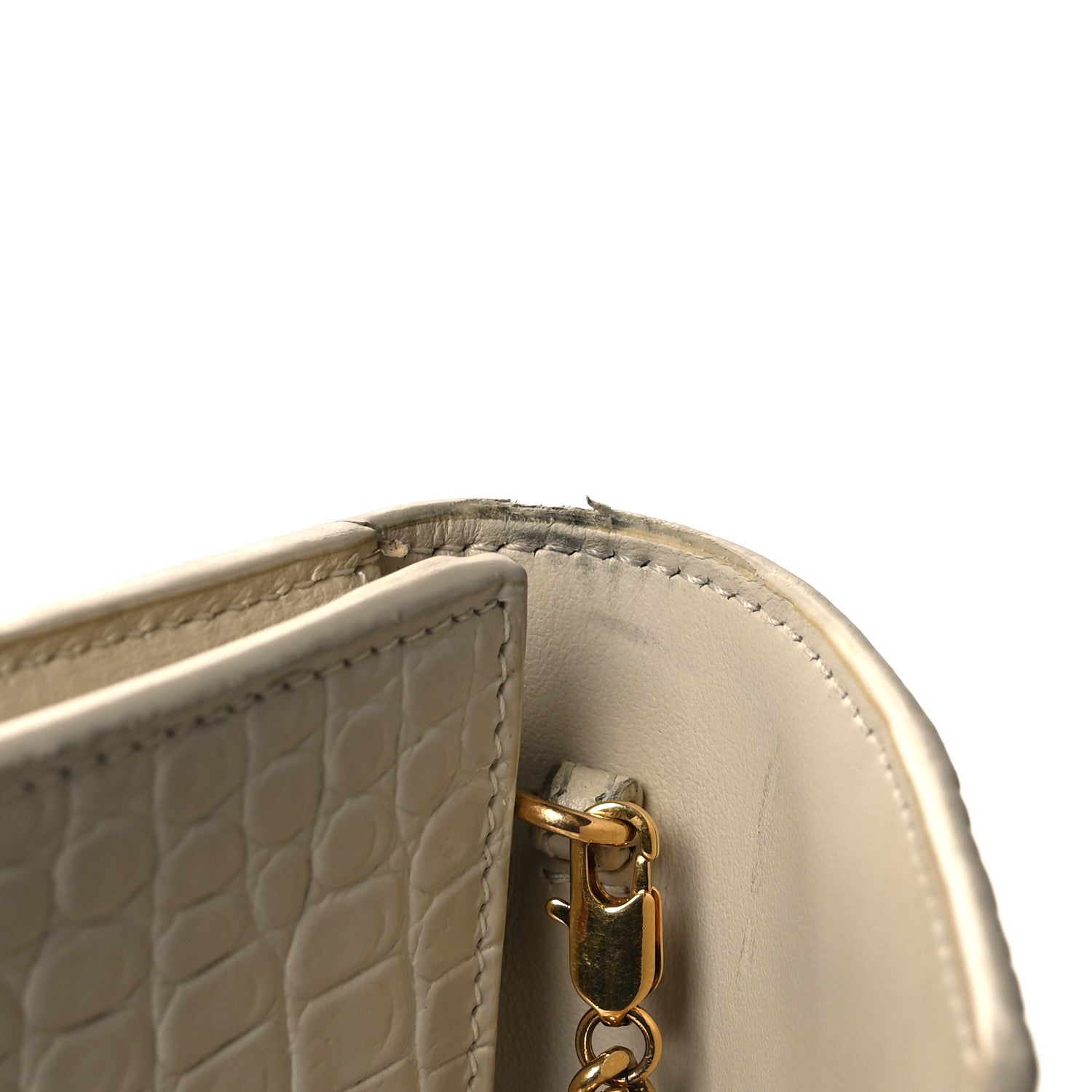 Saint Laurent Calfskin Crocodile Embossed Monogram Uptown Chain Wallet Crema Soft 11 of 11